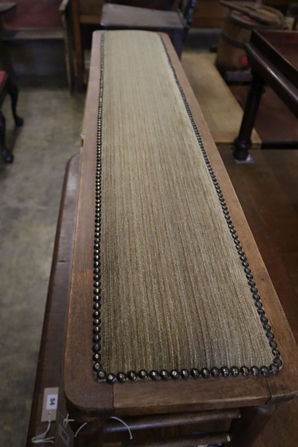 A Victorian beech window seat, width 121cm depth 26cm height 44cm